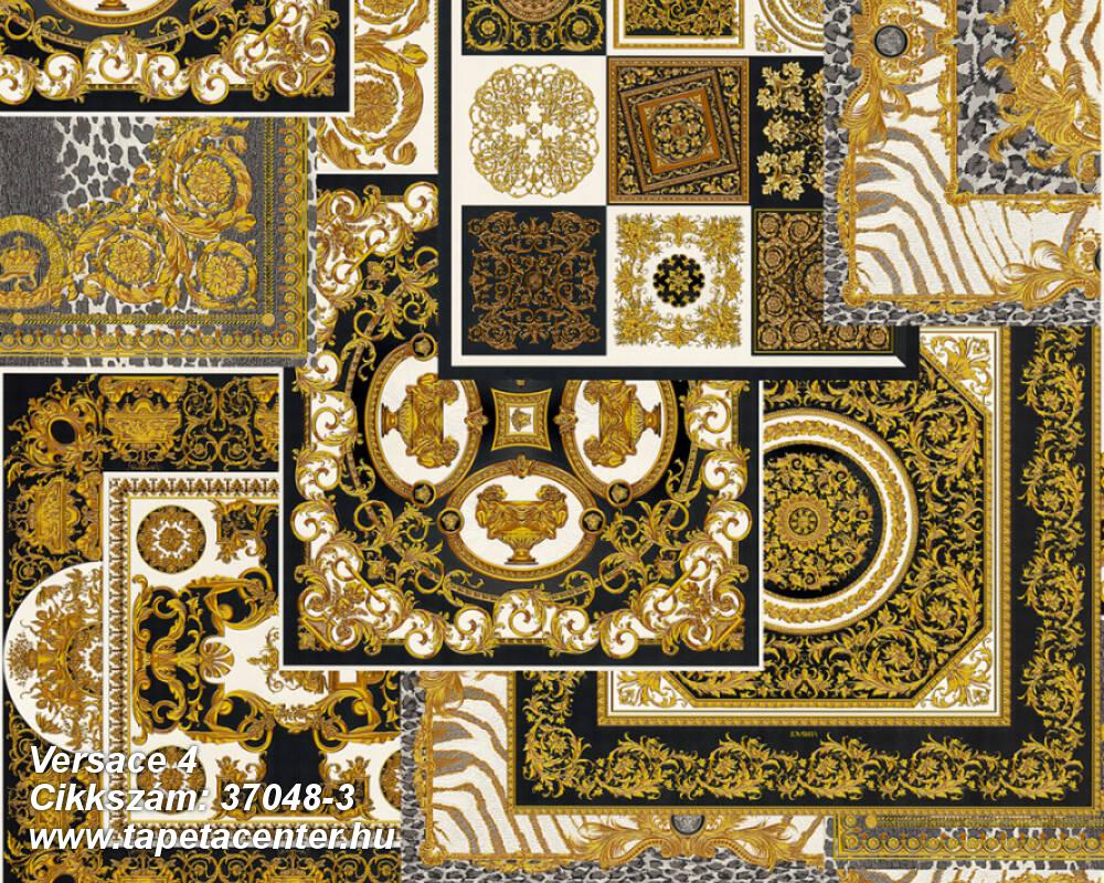 Barokk-klasszikus,geometriai mintás,különleges felületű,arany,barna,fehér,fekete,súrolható,vlies tapéta 